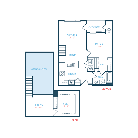 Floor plan for 1 bed, 1 bath, 1100 sqft